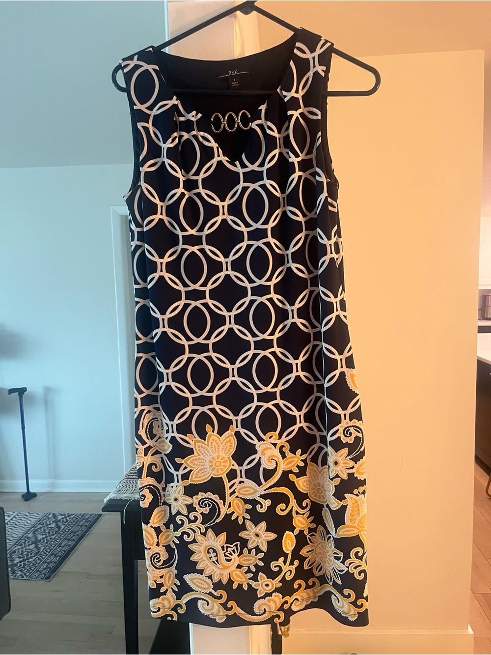 R&M Richards Black Midi Dress with Yellow & White Floral Border